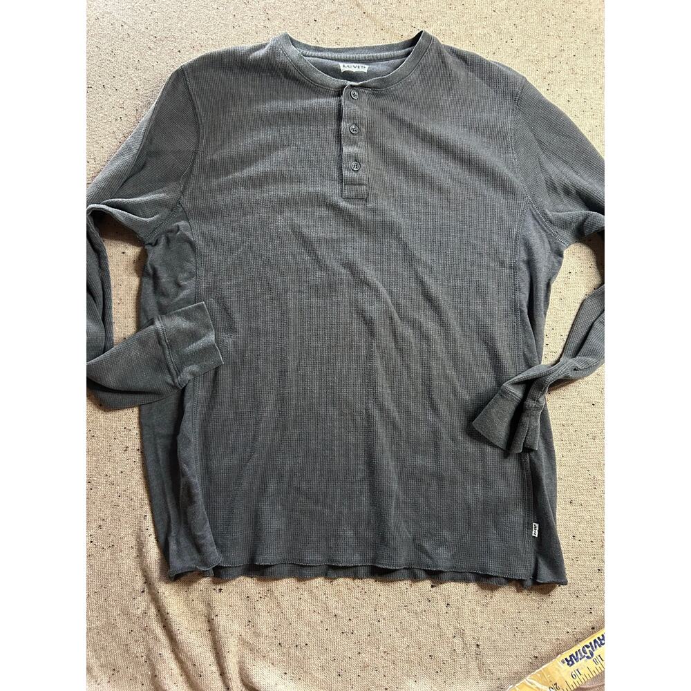 Levi’s Gray Waffle Knit Henley Shirt XL Fishermancore Workwear Y2K Style Grunge